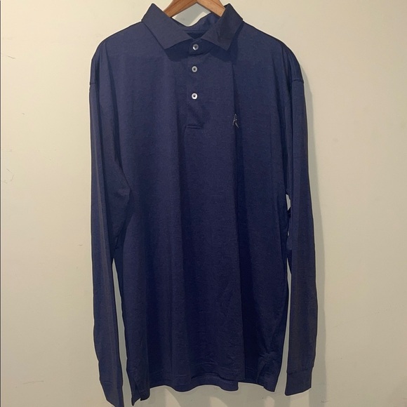 Men’s Rhoback Polo Blue Long Sleeve Performance Stretch Rugby Style Shirt - Picture 1 of 4